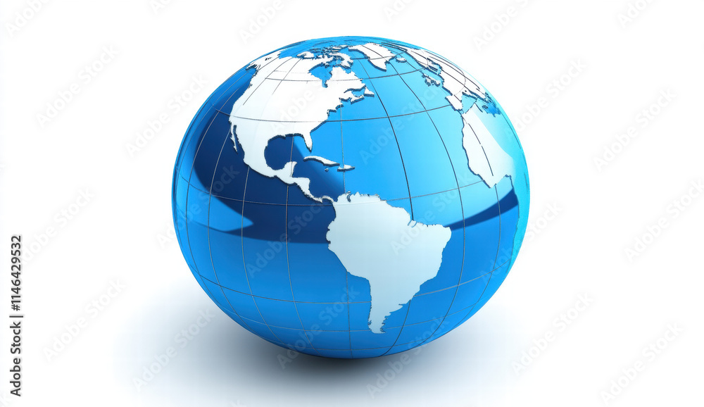 3D globe showing Americas with blue oceans and white continents, symbolizing global connectivity and geography 3D globe showing Americas with blue oceans and white continents, symbolizing global connectivity and geography