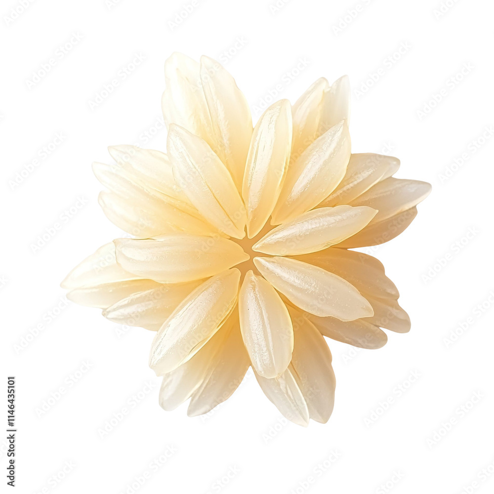 Fototapeta premium Extreme top view of a perfectly beautiful looking single parboiled rice grain isolated on a white transparent background