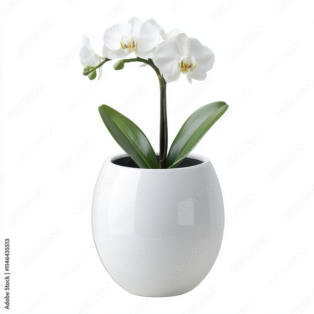 White Orchid Flower in Vase Isolated on White Background for Interior Design, Floral Decoration, and Lifestyle Concepts White Orchid Flower in Vase Isolated on White Background for Interior Design, Floral Decoration, and Lifestyle Concepts