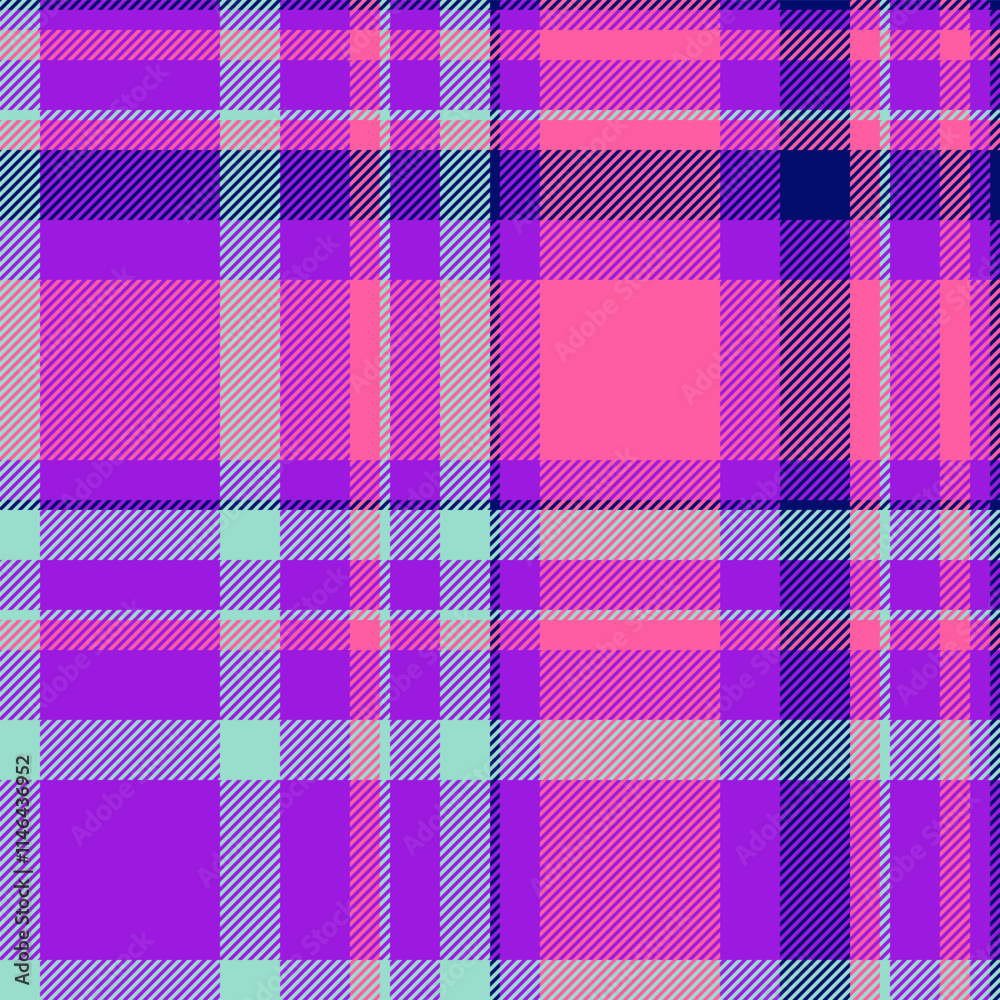 Art seamless check texture, wool plaid vector fabric. Color pattern tartan background textile in violet and pink colors. Art seamless check texture, wool plaid vector fabric. Color pattern tartan background textile in violet and pink colors.