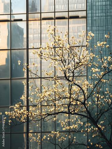 Minimalism, City View Close Up, Blooming Spring, Buildings Beautiful Cityscape, Urban View, Beautiful Architecture