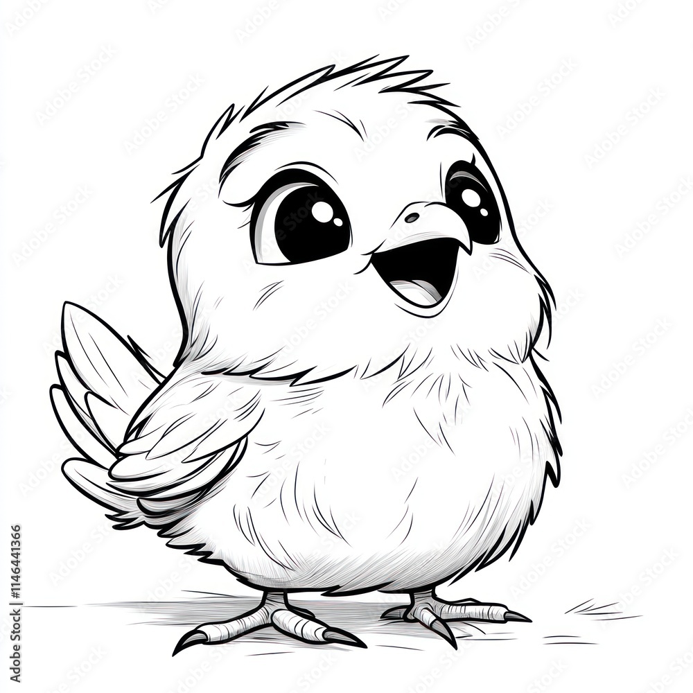 A cute, cartoonish bird with big eyes and a joyful expression. A cute, cartoonish bird with big eyes and a joyful expression.