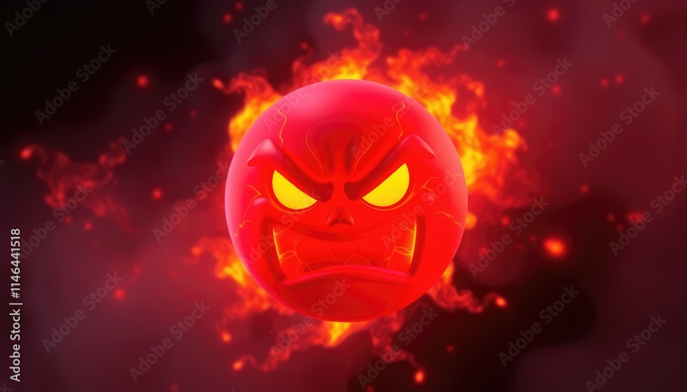 Naklejka premium 4K HD Wallpapers Angry Emoji Surrounded By A Storm Of Fiery Molten Light, With Glowing Red Veins Running Across Its Face. Desktop Wallpaper HD. HD Backgrounds