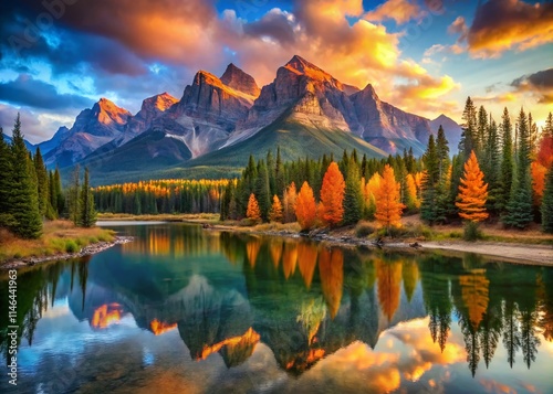Banff National Park Autumn Scenery: Surreal Rocky Mountain River Landscape - October 18, 2023