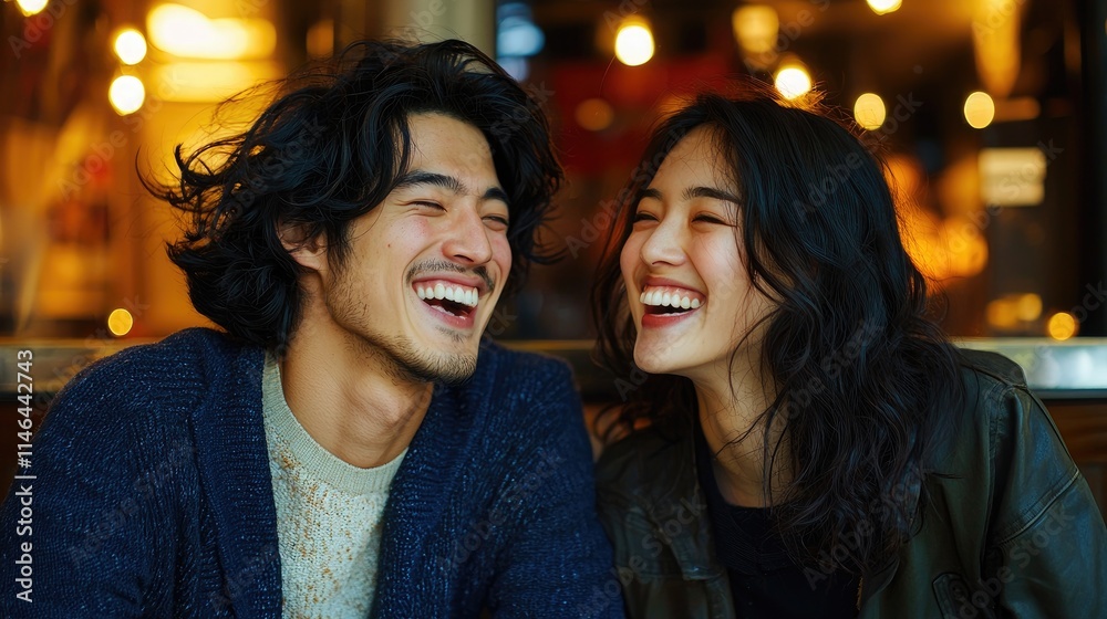 Diverse Couple Sharing Joyful Laughter on Romantic Valentine's Day. Diverse Couple Sharing Joyful Laughter on Romantic Valentine's Day.