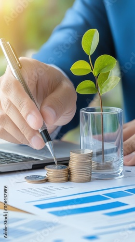 Professional accountant balancing ledgers in tidy office photo