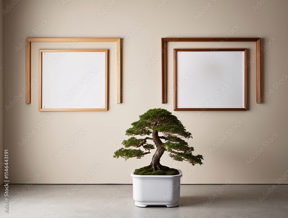 Fototapeta premium Frame mockup, Living room wall poster mockup. Interior mockup with house background. Modern interior design