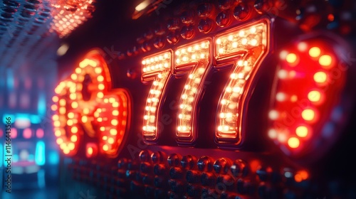 Wallpaper Mural Bright neon lights illuminate the lucky number seven at a bustling casino in the heart of the night. Generative AI Torontodigital.ca