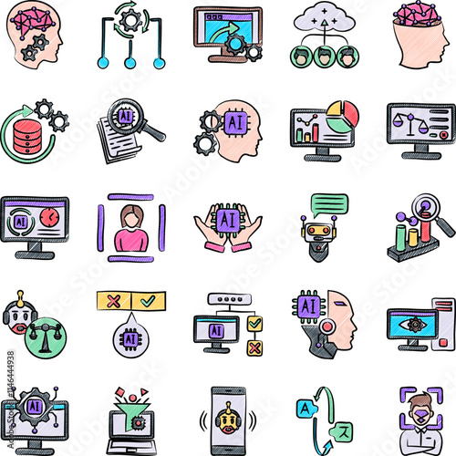 How to use AI 25 icon set in scrible art style