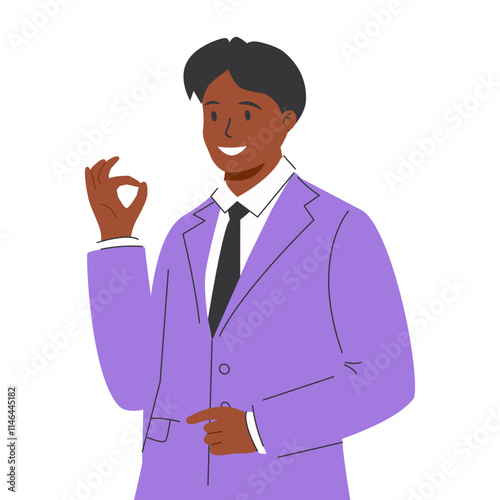 Satisfied confident person gesturing OK with hand. Happy calm man with okay, all right sign, approving smth.