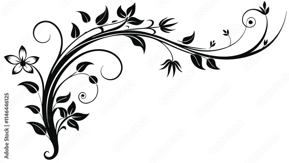 Elegant Decorative Divider Line with Symmetric Ornamental Border, Featuring Floral Motif and Abstract Flourish Filigree Elements Elegant Decorative Divider Line with Symmetric Ornamental Border, Featuring Floral Motif and Abstract Flourish Filigree Elements