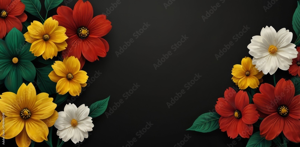 Abstract redn yellow and red Flowers vector banner for Black History Month or Juneteenth with seamless background floral with copy space. Abstract redn yellow and red Flowers vector banner for Black History Month or Juneteenth with seamless background floral with copy space.