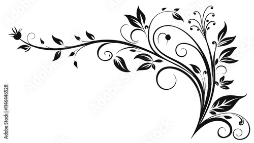 Elegant Decorative Divider Line with Symmetric Ornamental Border, Featuring Floral Motif and Abstract Flourish Filigree Elements