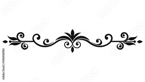 Elegant Decorative Divider Line with Symmetric Ornamental Border, Featuring Floral Motif and Abstract Flourish Filigree Elements