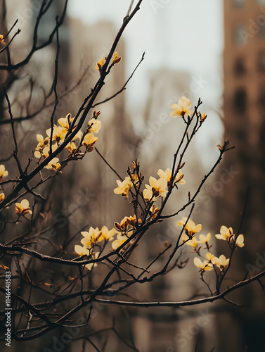 Minimalism, City View Close Up, Blooming Spring, Buildings Beautiful Cityscape, Urban View, Beautiful Architecture