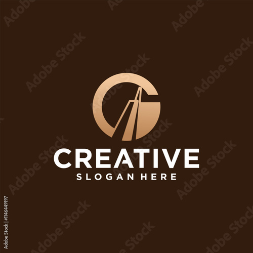 building construction letter G logo, geometric building letter G icon with luxury color.