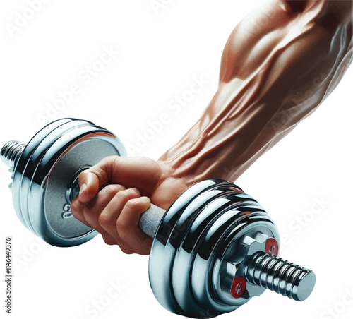 dumbbell with arm on white background