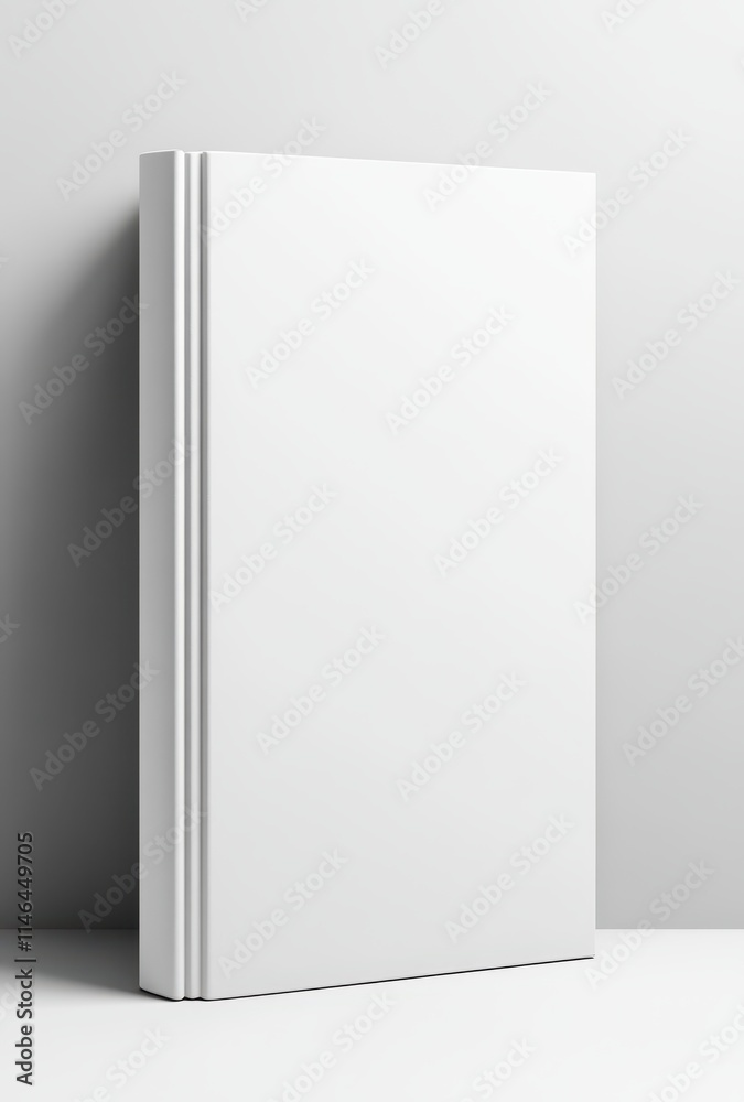 Blank white book mockup displayed on a minimalist surface against a neutral backdrop Blank white book mockup displayed on a minimalist surface against a neutral backdrop