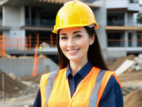 Smiling lady at a construction site