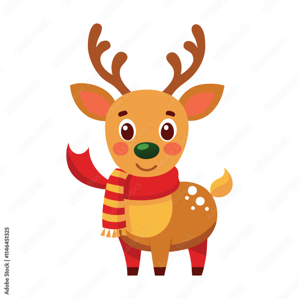 vector jolly cartoon reindeer with a red nose and festive vector jolly cartoon reindeer with a red nose and festive