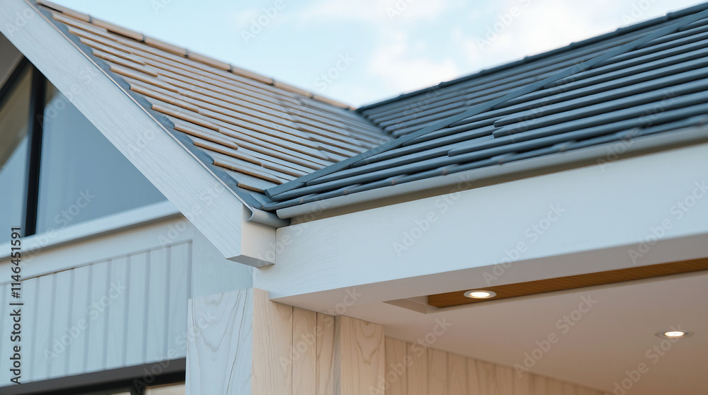 Fototapeta premium Residential Roof Detail: Brown Shingles and Gray Tiles