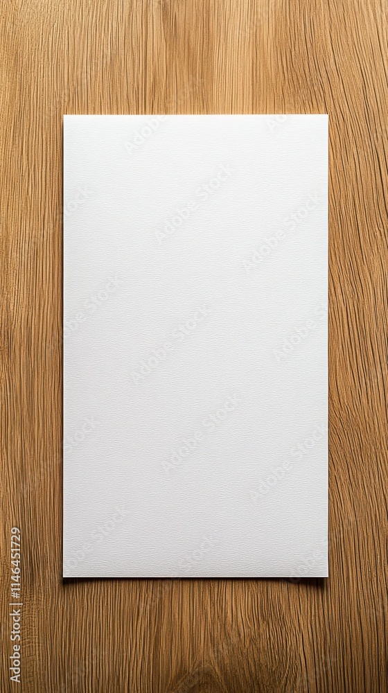 Flat piece of white paper placed on a wooden surface for artistic visualization Flat piece of white paper placed on a wooden surface for artistic visualization