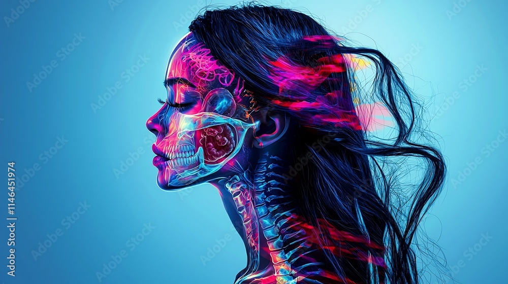Mesmerizing digital portrait of a woman with a glowing skeletal and ...