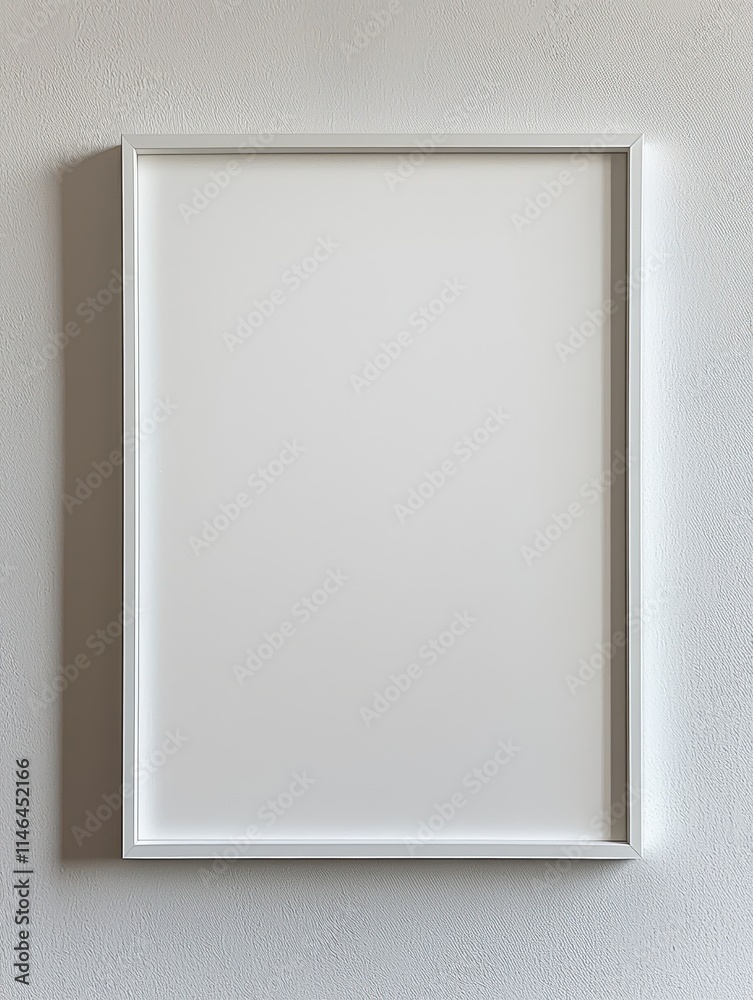 Elegant white frame positioned horizontally against a neutral wall for artworks Elegant white frame positioned horizontally against a neutral wall for artworks
