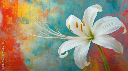 Caribbean spider-lily, white flower on colors. photo