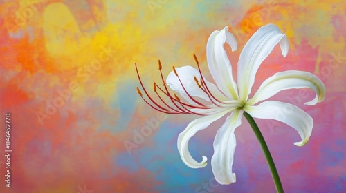 Spider-lily, white on multicolor background. photo