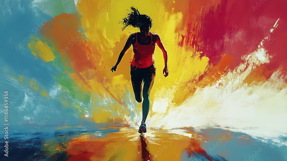 Naklejka premium Silhouette of a Runner Against an Abstract Background