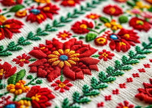 Buzsak Embroidery: Minimalist Vintage Hungarian Red Stitch Pattern Photography