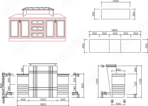 vector sketch illustration silhouette design technical drawing Traditional kitchen cupboard, kitchen cabinets.eps