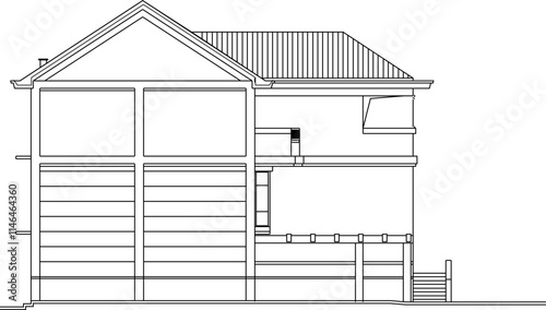 vector sketch, silhouette illustration, design, architectural engineering drawing, modern house building.eps