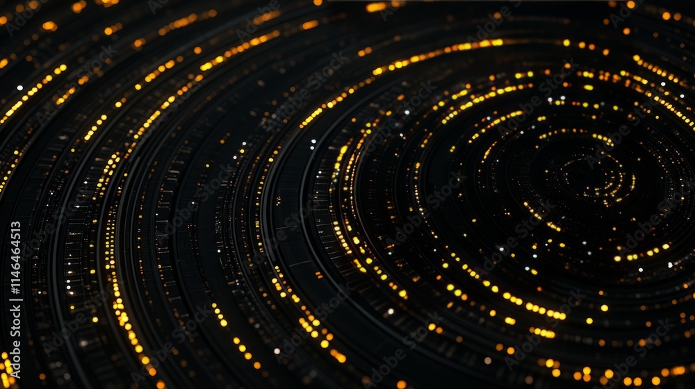 Obraz premium Abstract Circular Data Stream Visualization with Golden Glow