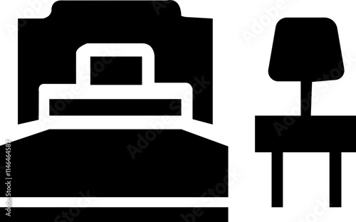 a black and white illustration of a bed with a lamp. wood, sleep