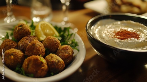 Savory falafel, tangy dip photo