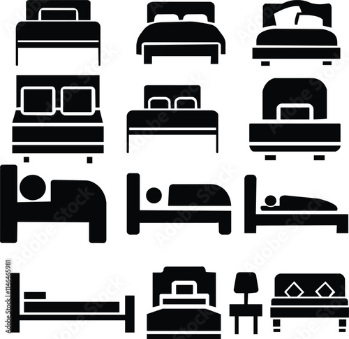 a black and white illustration of a bed with a lamp. wood, sleep