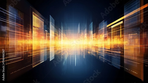 Abstract Digital Cityscape Glowing Grids and Towers