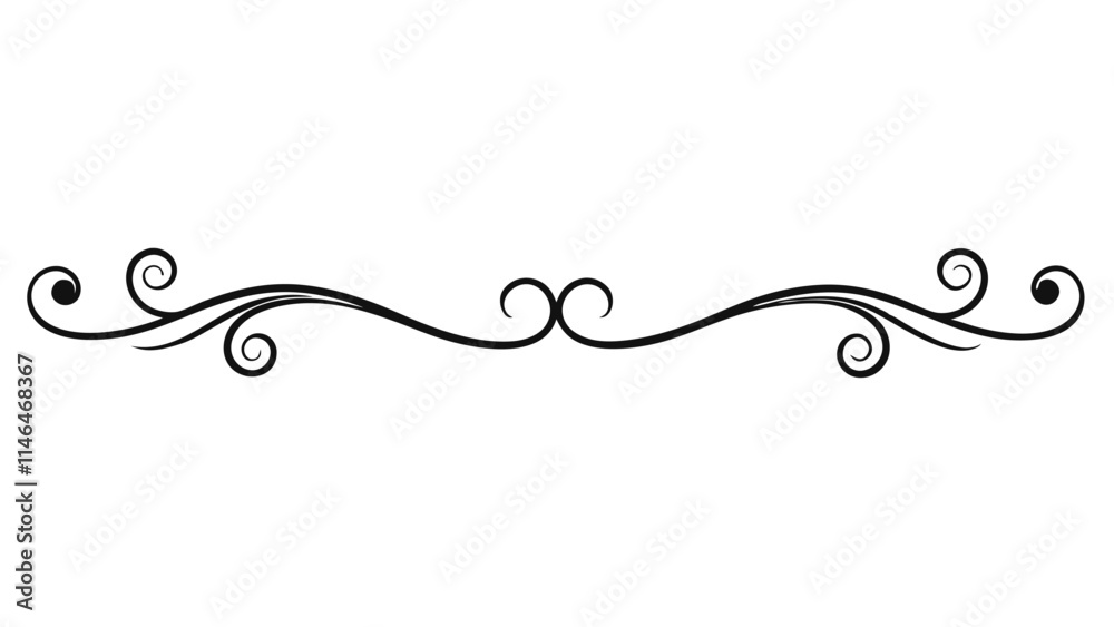 Elegant Decorative Divider Line with Symmetric Ornamental Border, Featuring Floral Motif and Abstract Flourish Filigree Elements Elegant Decorative Divider Line with Symmetric Ornamental Border, Featuring Floral Motif and Abstract Flourish Filigree Elements