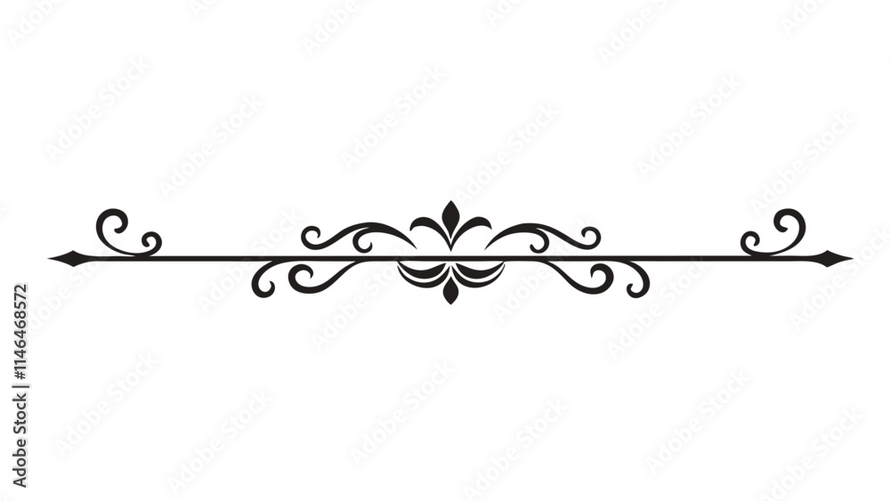 Elegant Decorative Divider Line with Symmetric Ornamental Border, Featuring Floral Motif and Abstract Flourish Filigree Elements Elegant Decorative Divider Line with Symmetric Ornamental Border, Featuring Floral Motif and Abstract Flourish Filigree Elements