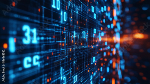 Digital data stream illustrating technology and connectivity in modern networks. 