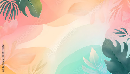 Pastel Tropical Leaves Abstract Background Design
