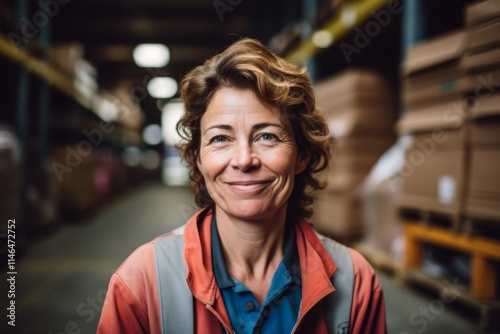 Portrait of a joyful middle aged female warehouse worker