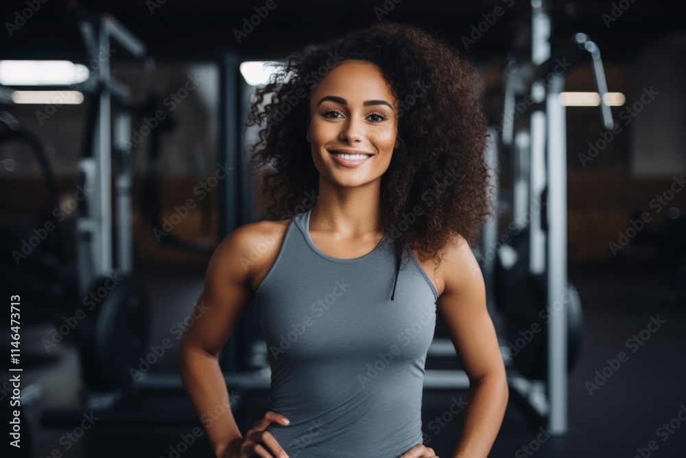 Portrait of a young female African American fitness trainer in gym