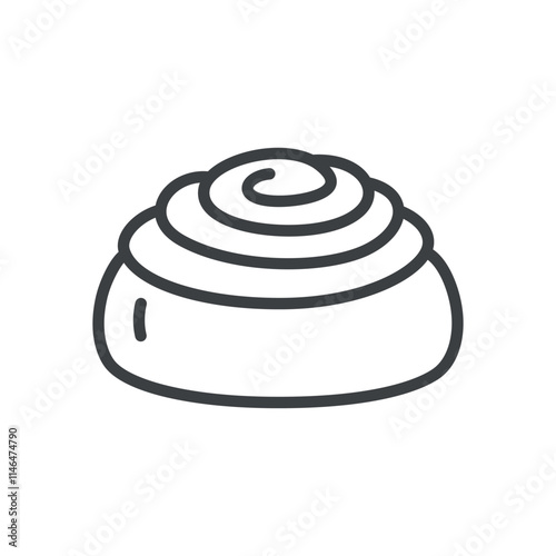 Cute kanelbullar bun icon. Hand drawn monochrome illustration of a cinnamon roll isolated on a white background. Vector 10 EPS.