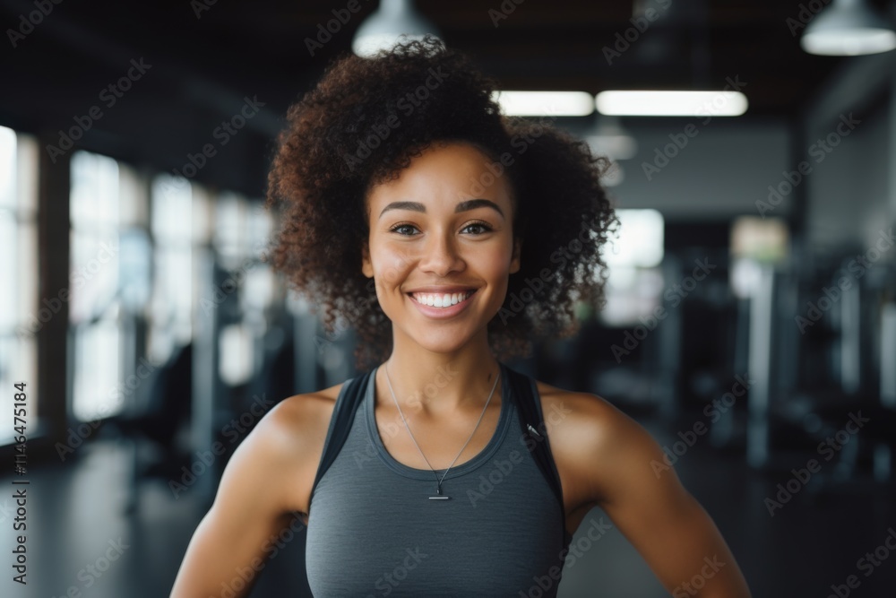 Portrait of a young female African American fitness trainer in gym Portrait of a young female African American fitness trainer in gym