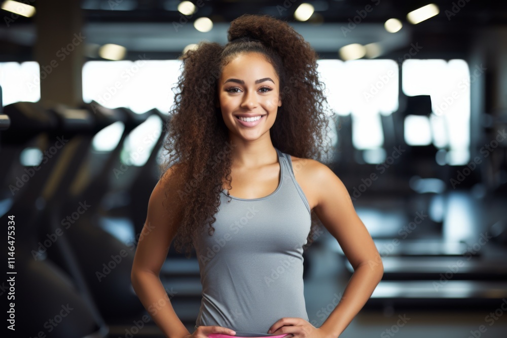 Portrait of a young female African American fitness trainer in gym Portrait of a young female African American fitness trainer in gym