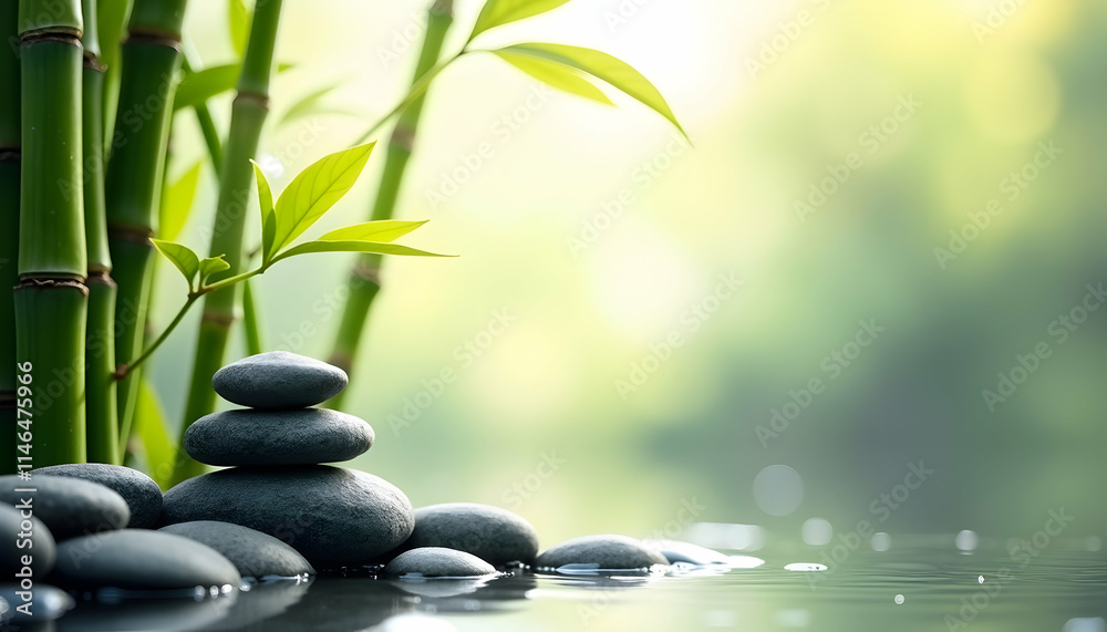 Serene Zen garden: Stacked stones, bamboo, and tranquil water. Find your inner peace in this minimalist nature scene. Serene Zen garden: Stacked stones, bamboo, and tranquil water. Find your inner peace in this minimalist nature scene.