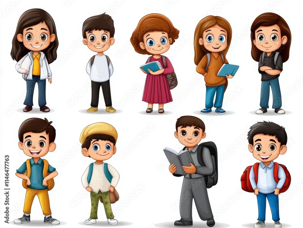 A colorful illustration of diverse children in various poses and outfits, showcasing youth and education. A colorful illustration of diverse children in various poses and outfits, showcasing youth and education.
